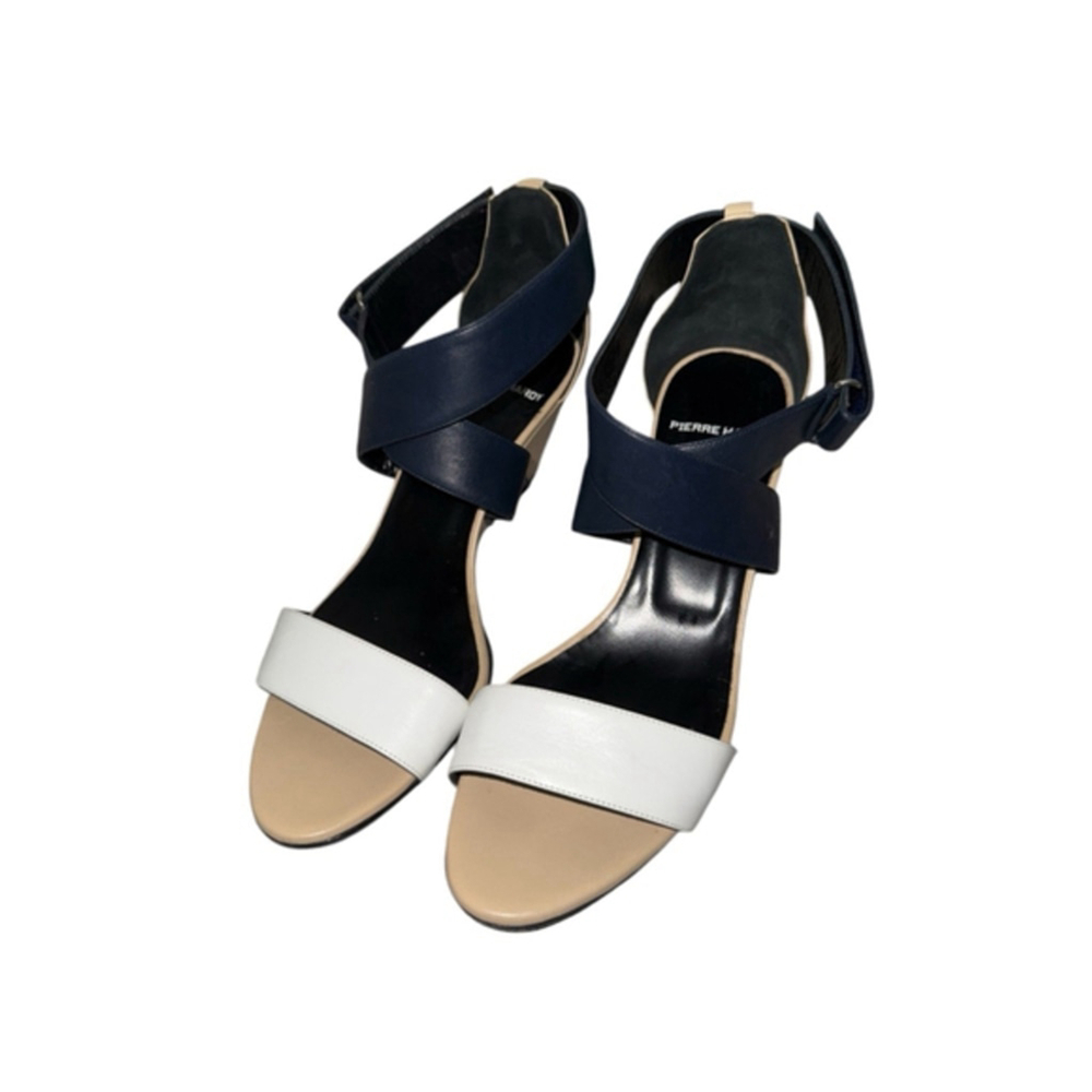 Women's Pierre Hardy Wedge Color Block Sandals, Tan, White & Blue, Size 39 (9)